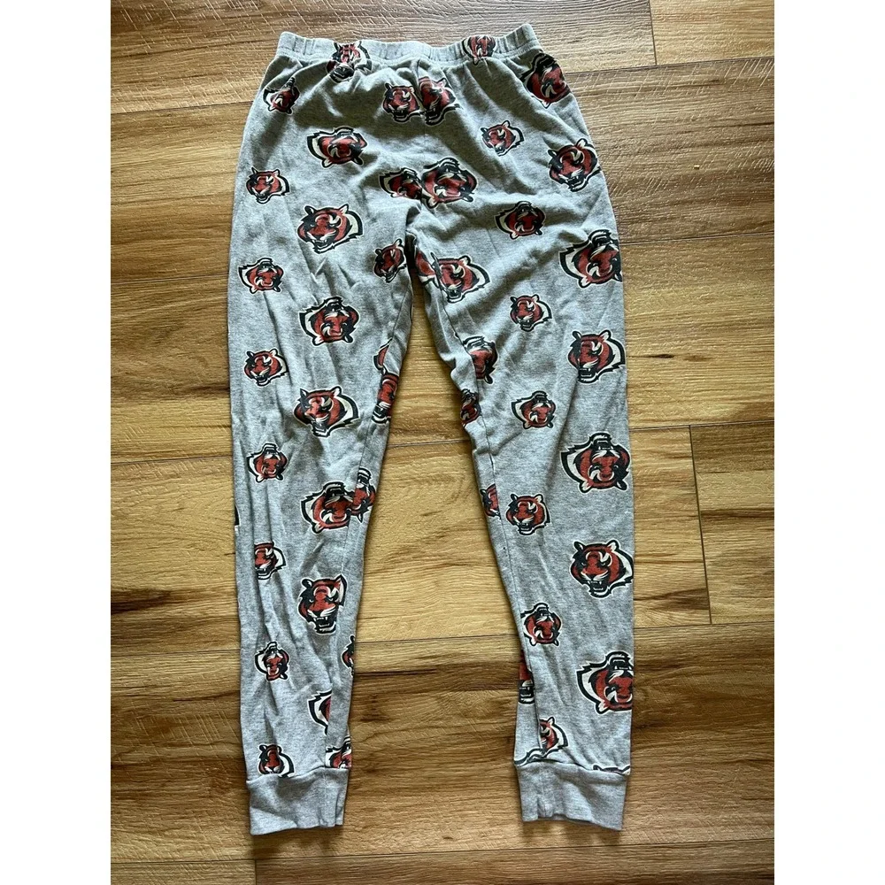 NFL Cincinnati Bengals Pajama Pants Kids Med 10/12 Gray All Over Print Joggers